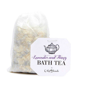 Bath Tea Lavender and Honey front view in a studio setting, showing the product label and packaging design clearly