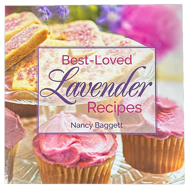 Book "Best Loved Lavender Recipes" featuring cover design and title, showcasing a collection of lavender-inspired recipes