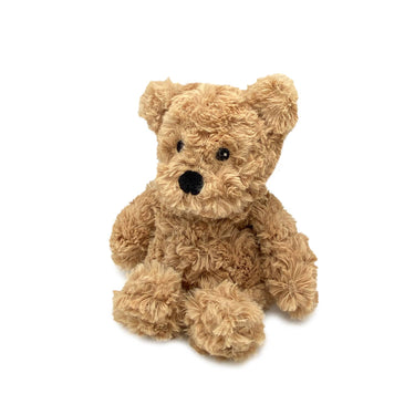 Brown Curly Bear Warmies Junior plush designed to provide soothing warmth and comfort