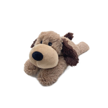 Brown Dog Warmies Junior plush designed to provide soothing warmth and comfort