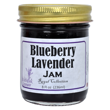 Front view of Lavender Jam jar showing product label and
packaging