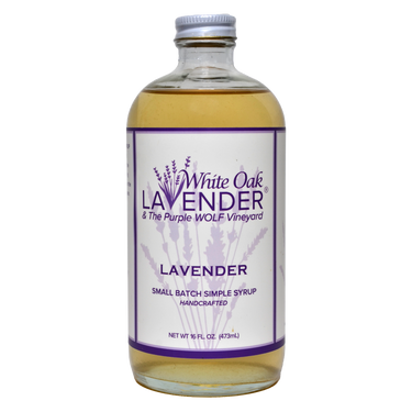 Front view of Lavender Simple Syrup bottle showing product label and packaging
