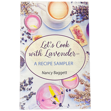Let's Cook with Lavender Recipe Sampler book featuring lavender-inspired recipes and cover design