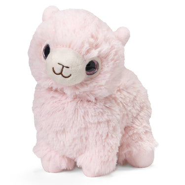 Pink Llama Warmies Junior plush toy front view, showing soft texture, cozy design, and child-friendly features