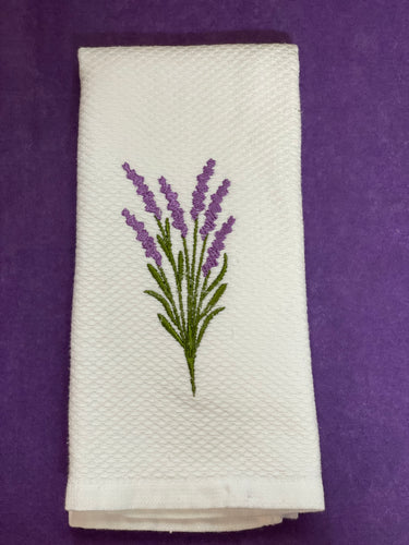 Embroidered waffle weave lavender towel, soft cotton, absorbent and elegant