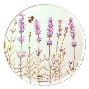 Trivet from Dishes collection designed for protecting surfaces with plate display and lavender pattern