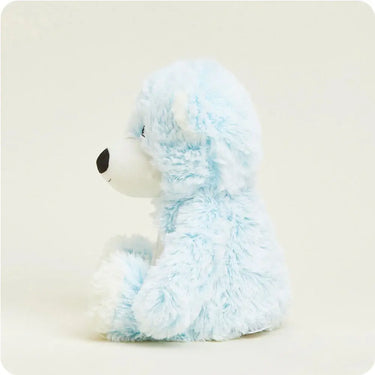Left side view of Baby boy Bear Warmies Large  plush showing shape and details for soothing warmth and comfort