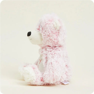 Left side view of Baby Girl Bear Warmies Large  plush showing shape and details for soothing warmth and comfort