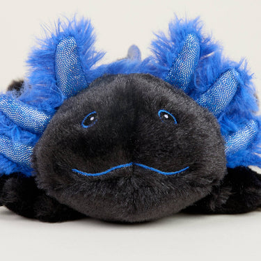 Close-up of Black Axolotl Warmies Junior plush showing soft texture and details for soothing warmth and comfort