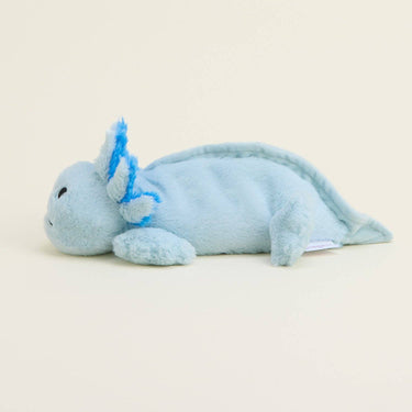 Left side view of Blue Axolotl Warmies Junior plush showing shape and details for soothing warmth and comfort