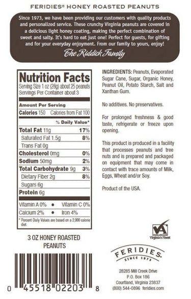 3oz Printed Barrier Bag Honey Roasted Virginia Peanuts
