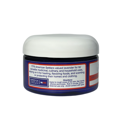 Commemorative Lavender Body Cream left side view showing product description, directions for use, and packaging details clearly