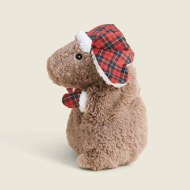 Left side view of Cozy Capybara Warmies plush showing shape and details for soothing warmth and comfort