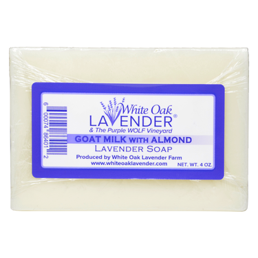 Front view of Goat Milk Soap Almond showing product label and packaging