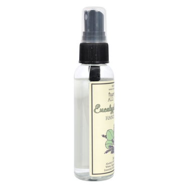 Left side of Eucalyptus Hand Sanitizer bottle showing shape and design