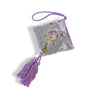 Front view of Hanging Sachet with embroidered design showing dried lavender inside for fragrance and decorative use