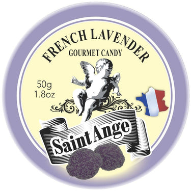 Front view of Saint-Ange Lavender Hard Candy packaging showing label and product details