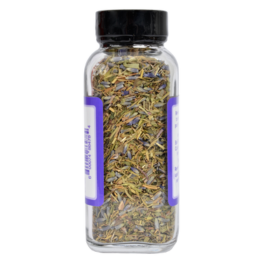 Back view of Herbs de Provence Seasoning showing the contents inside the container