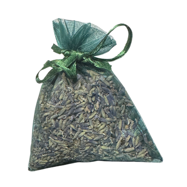 Front view of Green Sachet showing dried lavender inside for fragrance and freshness