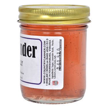 Right side view of Lavender Jelly jar showing ingredients and product information