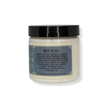 Magnesium Cream – Good Night Moon showing the left side of the jar with usage instructions and product details clearly visible
