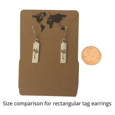 Mountain earrings shown next to rectangular earrings for size comparison