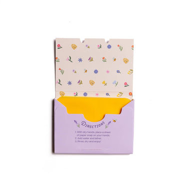 Paper Soap – Lavender Honey Scent, Travel Size, 50 Sheets front view showing the product label and packaging design clearly