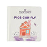 Children's board book "Pigs Can Fly" featuring colorful illustrations and an engaging story