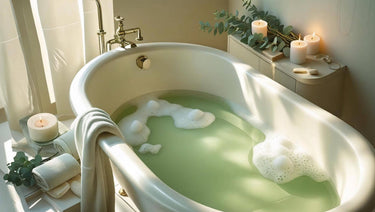 Customer review of Bath Tea Lavender and Honey highlighting soothing, aromatic, and indulgent bath experience