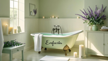 Salt, Soap, & Mini Gift Set – Lavender shown in a bathtub setting, highlighting product use in a relaxing bath lifestyle scene