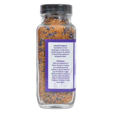Left side of 8 oz Seasoning Sugar showing directions, and product information