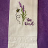 Embroidered lavender linen towel with bee design, 14x22", soft texture and elegant style