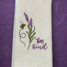 Embroidered waffle weave lavender towel with bee design, soft cotton, absorbent and elegant