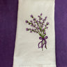 Embroidered waffle weave lavender towel with bouquet bow design, soft cotton, absorbent and elegant